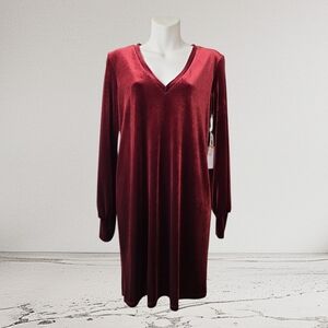 Elegant Long Sleeve Velvet Dress in Burgundy For The Holidays